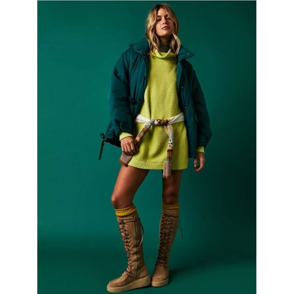 Free People Peaches Slouchy Oversize Sweater Tunic Celery Neon Green Size Small - Picture 2 of 12